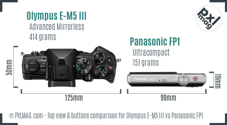 Olympus E-M5 III vs Panasonic FP1 top view buttons comparison