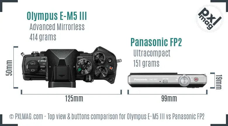 Olympus E-M5 III vs Panasonic FP2 top view buttons comparison