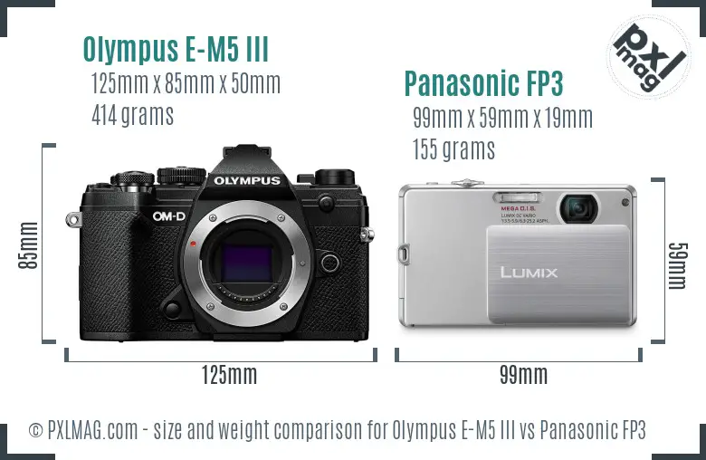 Olympus E-M5 III vs Panasonic FP3 size comparison
