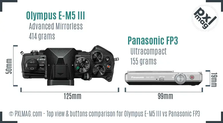 Olympus E-M5 III vs Panasonic FP3 top view buttons comparison
