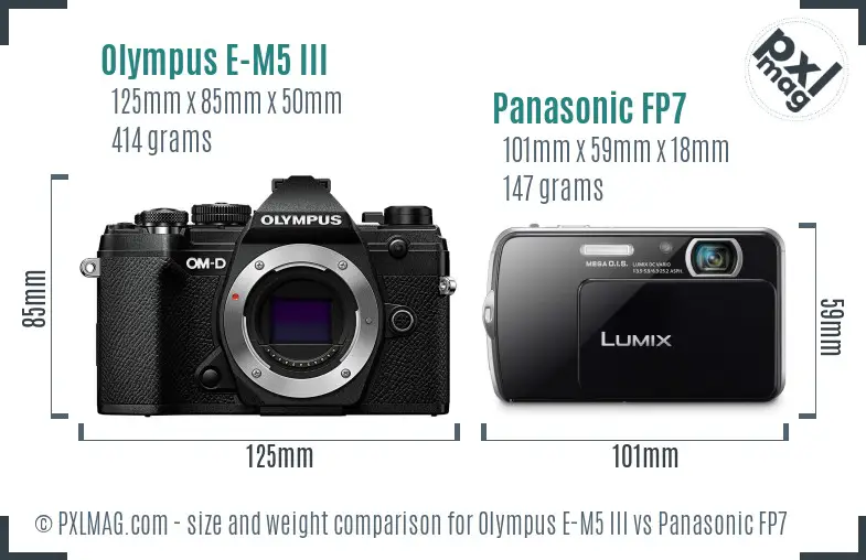Olympus E-M5 III vs Panasonic FP7 size comparison