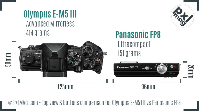 Olympus E-M5 III vs Panasonic FP8 top view buttons comparison