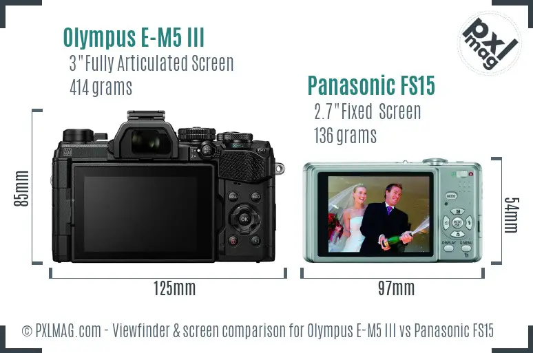 Olympus E-M5 III vs Panasonic FS15 Screen and Viewfinder comparison