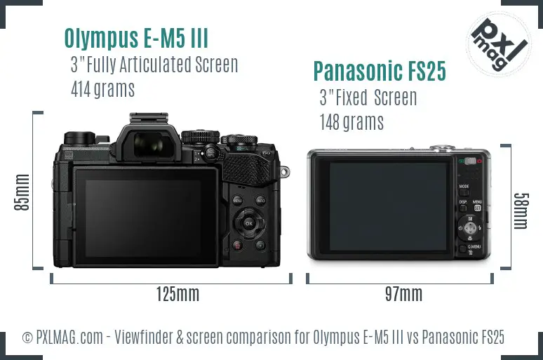 Olympus E-M5 III vs Panasonic FS25 Screen and Viewfinder comparison
