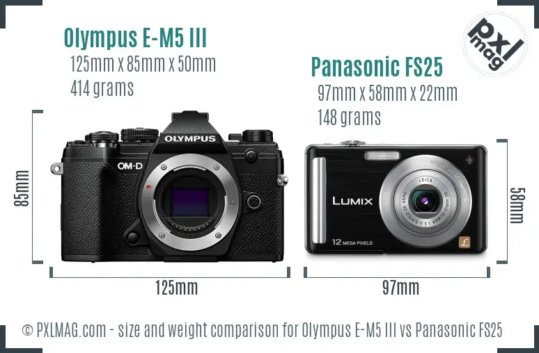 Olympus E-M5 III vs Panasonic FS25 size comparison
