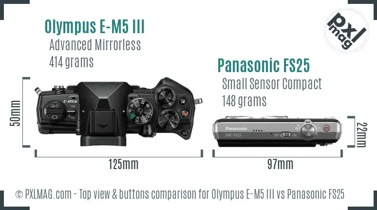 Olympus E-M5 III vs Panasonic FS25 top view buttons comparison