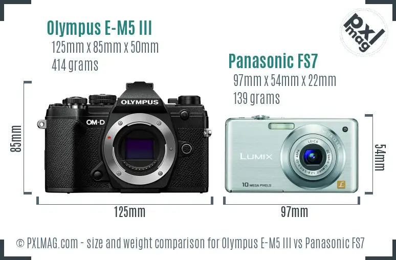 Olympus E-M5 III vs Panasonic FS7 size comparison