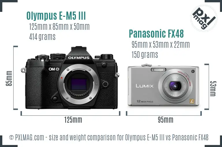 Olympus E-M5 III vs Panasonic FX48 size comparison