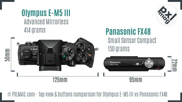 Olympus E-M5 III vs Panasonic FX48 top view buttons comparison