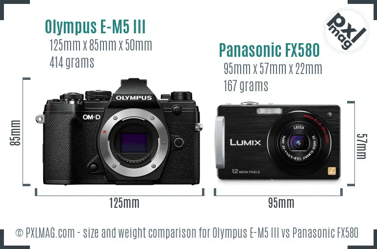 Olympus E-M5 III vs Panasonic FX580 size comparison