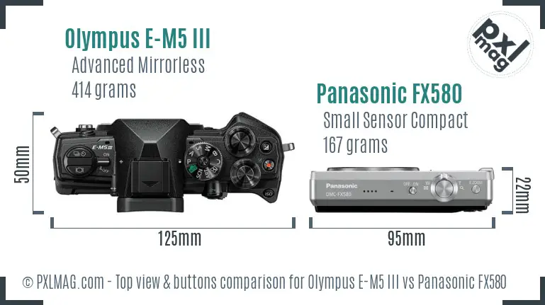 Olympus E-M5 III vs Panasonic FX580 top view buttons comparison