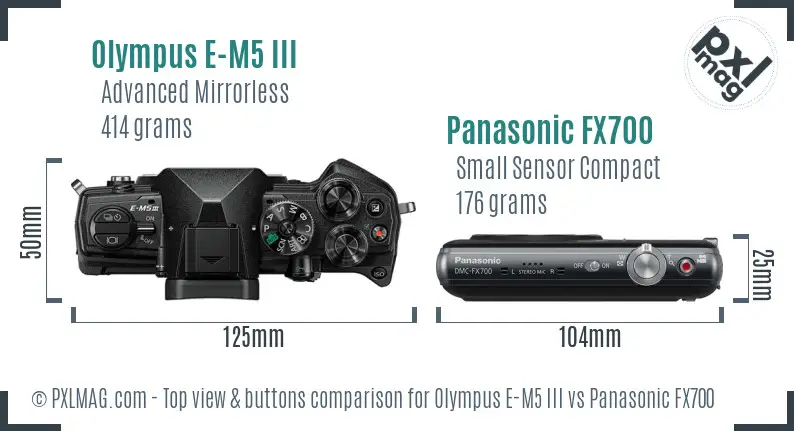 Olympus E-M5 III vs Panasonic FX700 top view buttons comparison