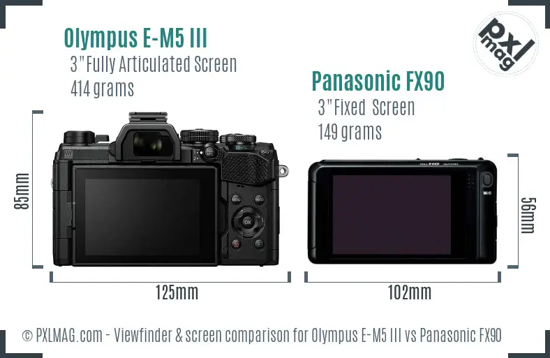 Olympus E-M5 III vs Panasonic FX90 Screen and Viewfinder comparison