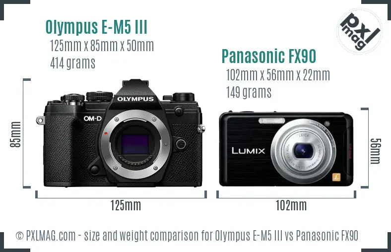 Olympus E-M5 III vs Panasonic FX90 size comparison