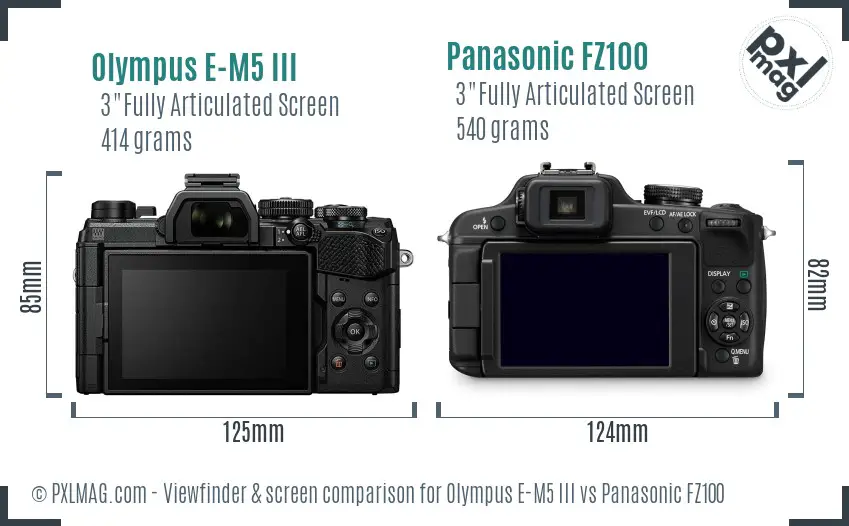 Olympus E-M5 III vs Panasonic FZ100 Screen and Viewfinder comparison