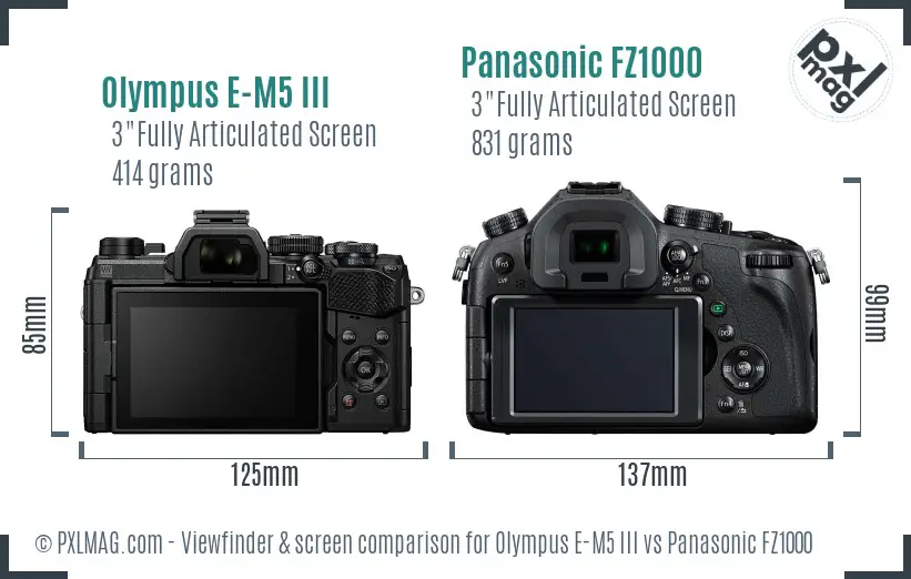 Olympus E-M5 III vs Panasonic FZ1000 Screen and Viewfinder comparison