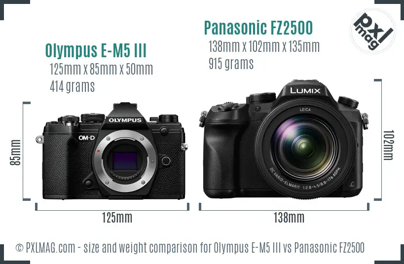 Olympus E-M5 III vs Panasonic FZ2500 size comparison