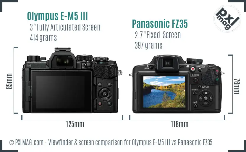 Olympus E-M5 III vs Panasonic FZ35 Screen and Viewfinder comparison