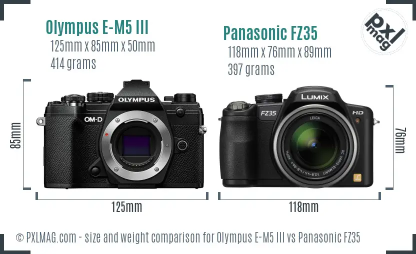 Olympus E-M5 III vs Panasonic FZ35 size comparison