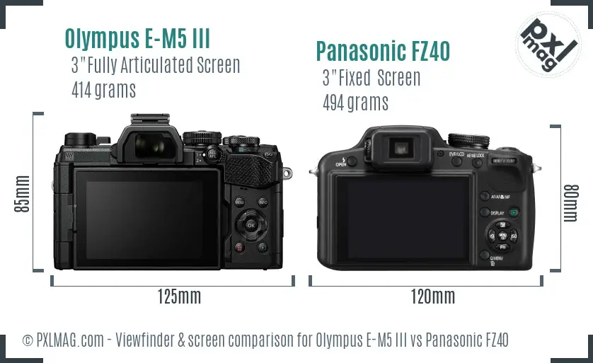 Olympus E-M5 III vs Panasonic FZ40 Screen and Viewfinder comparison