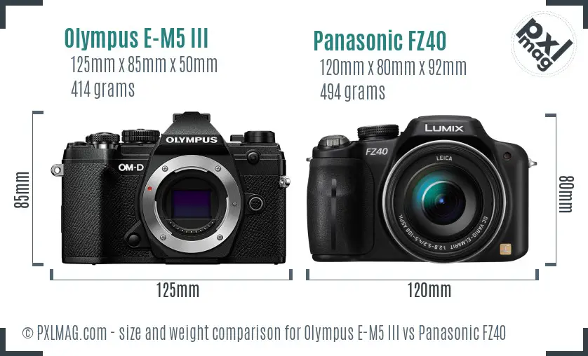 Olympus E-M5 III vs Panasonic FZ40 size comparison