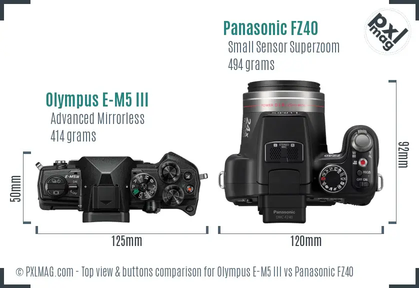 Olympus E-M5 III vs Panasonic FZ40 top view buttons comparison