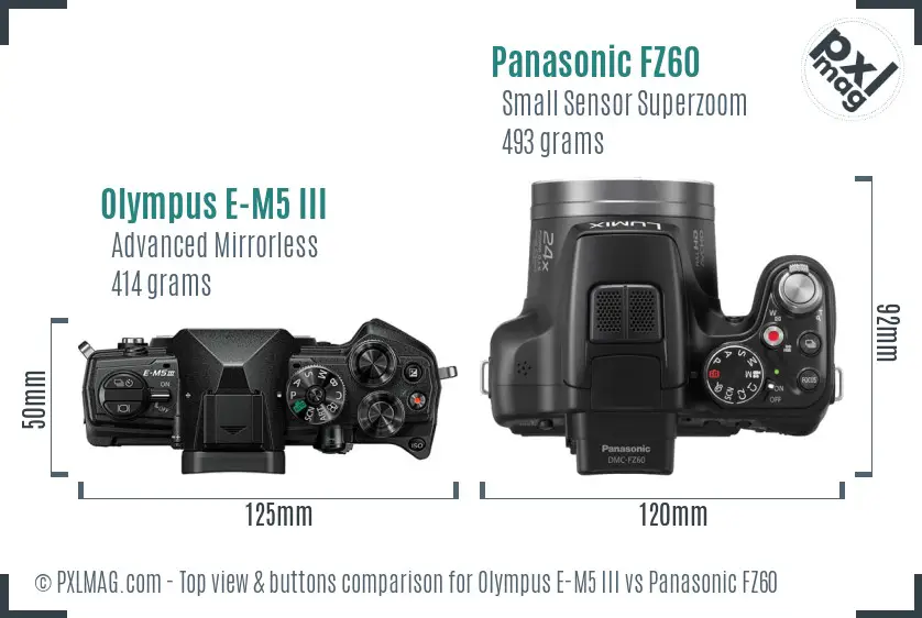 Olympus E-M5 III vs Panasonic FZ60 top view buttons comparison