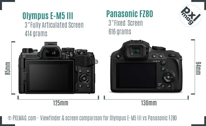 Olympus E-M5 III vs Panasonic FZ80 Screen and Viewfinder comparison