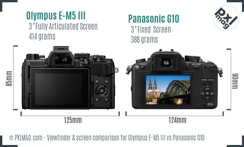 Olympus E-M5 III vs Panasonic G10 Screen and Viewfinder comparison