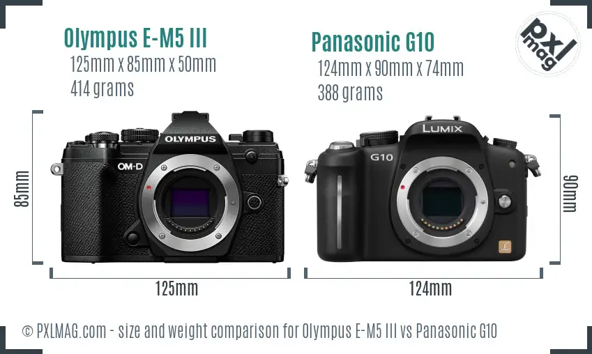 Olympus E-M5 III vs Panasonic G10 size comparison