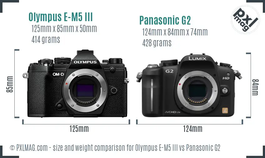 Olympus E-M5 III vs Panasonic G2 size comparison