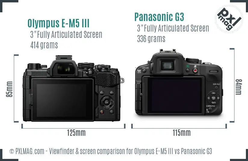 Olympus E-M5 III vs Panasonic G3 Screen and Viewfinder comparison