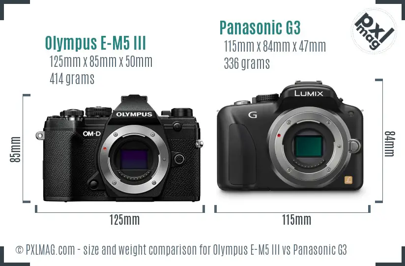 Olympus E-M5 III vs Panasonic G3 size comparison