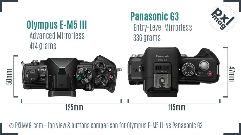 Olympus E-M5 III vs Panasonic G3 top view buttons comparison