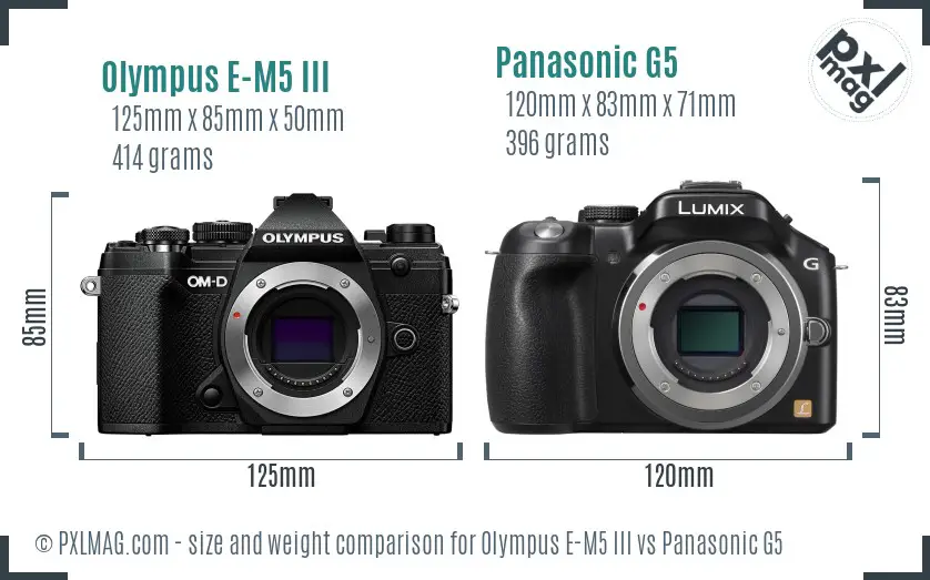 Olympus E-M5 III vs Panasonic G5 size comparison