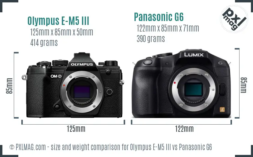 Olympus E-M5 III vs Panasonic G6 size comparison
