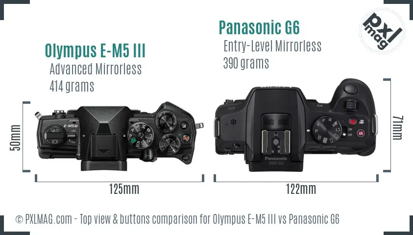 Olympus E-M5 III vs Panasonic G6 top view buttons comparison