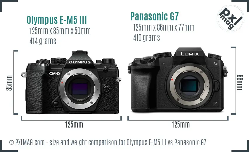 Olympus E-M5 III vs Panasonic G7 size comparison