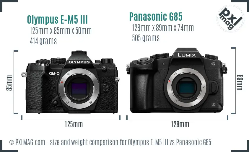 Olympus E-M5 III vs Panasonic G85 size comparison