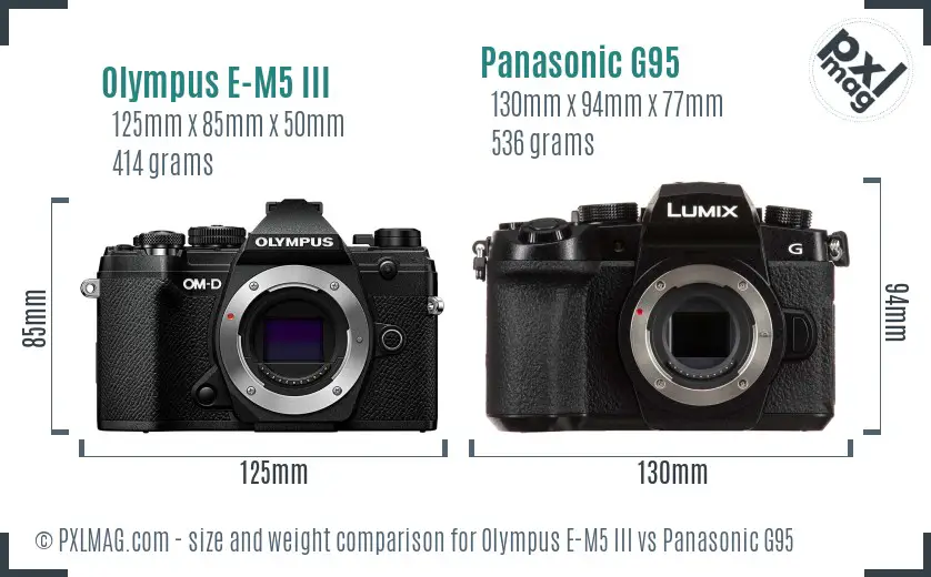 Olympus E-M5 III vs Panasonic G95 size comparison