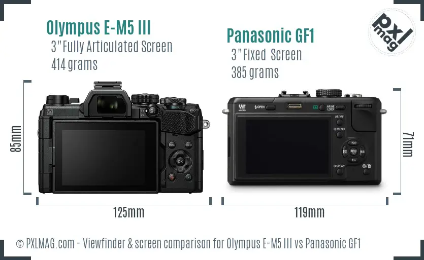 Olympus E-M5 III vs Panasonic GF1 Screen and Viewfinder comparison