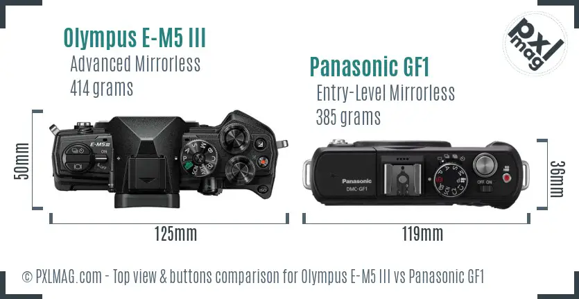 Olympus E-M5 III vs Panasonic GF1 top view buttons comparison