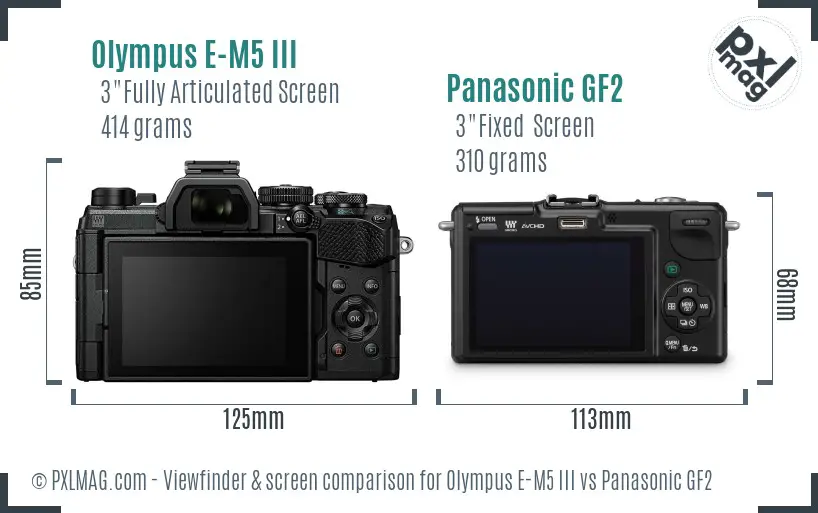 Olympus E-M5 III vs Panasonic GF2 Screen and Viewfinder comparison