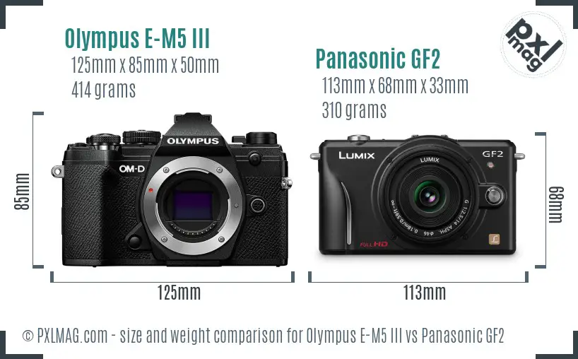 Olympus E-M5 III vs Panasonic GF2 size comparison