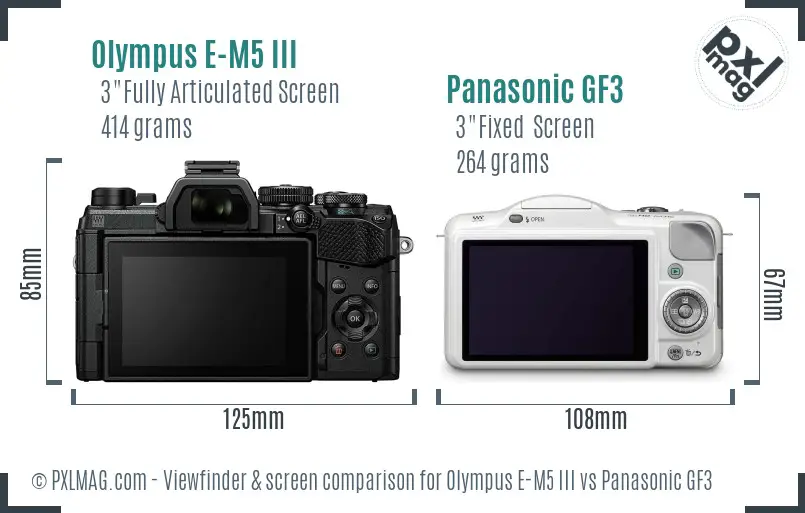 Olympus E-M5 III vs Panasonic GF3 Screen and Viewfinder comparison