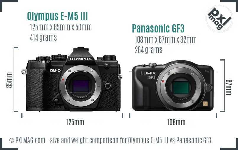 Olympus E-M5 III vs Panasonic GF3 size comparison