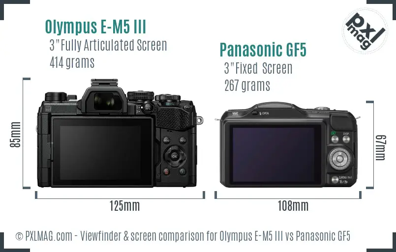 Olympus E-M5 III vs Panasonic GF5 Screen and Viewfinder comparison