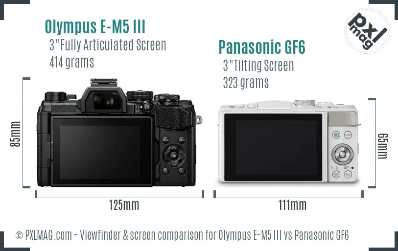 Olympus E-M5 III vs Panasonic GF6 Screen and Viewfinder comparison