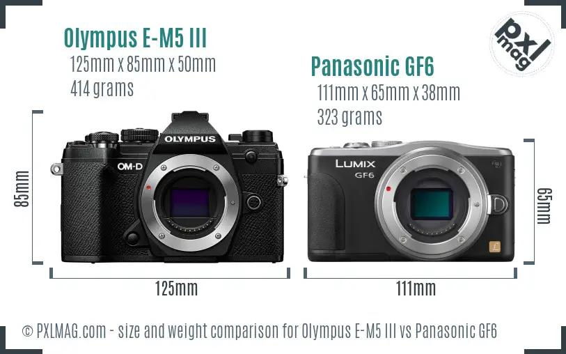 Olympus E-M5 III vs Panasonic GF6 size comparison