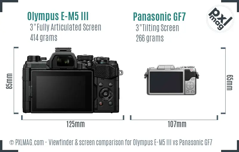 Olympus E-M5 III vs Panasonic GF7 Screen and Viewfinder comparison